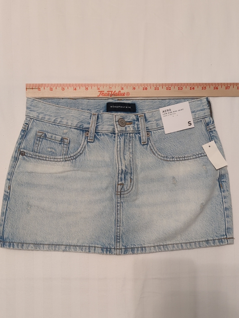 Aeropostale Light Blue Distressed Denim Skirt with Pockets And Branded Button - Picture 8 of 9